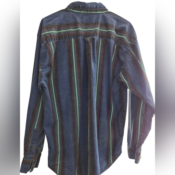 Men's Striped Button Down Shirt - Blue and Green - Picture 2 of 3